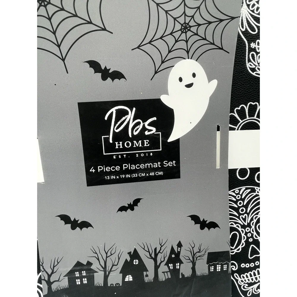4 Piece Sugar skull‎ Halloween Black White Placemats Set 13